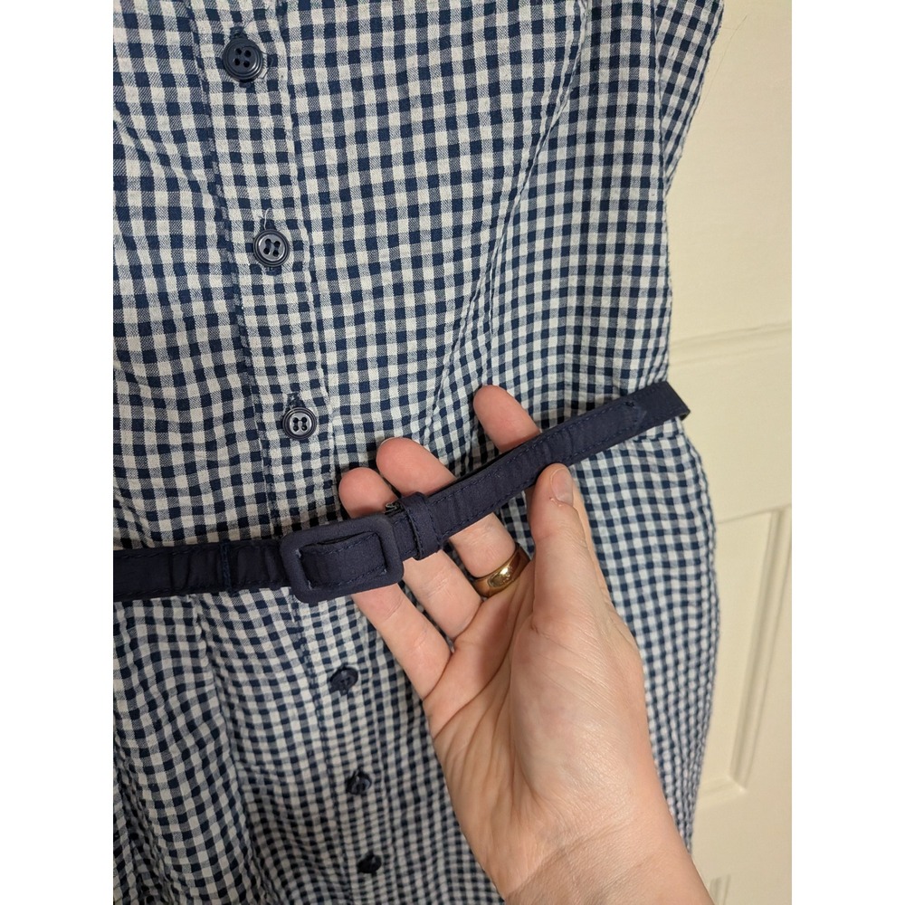 Gal Meets Glam Carly Navy Blue White Gingham Belted Dress Size 8 - Picture 3 of 8